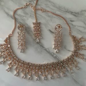 AD Rose Gold Necklace Tikka Set